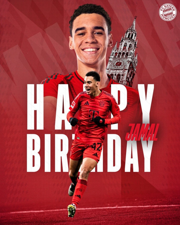 拜仁官方祝穆西亞拉22歲生日快樂，加盟至今出戰(zhàn)196次獲59球38助